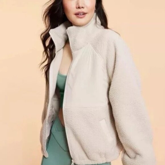 NWT Blogilates Women's Campfire Fleece Full Zip Jacket - Light Taupe XL - Picture 11 of 12